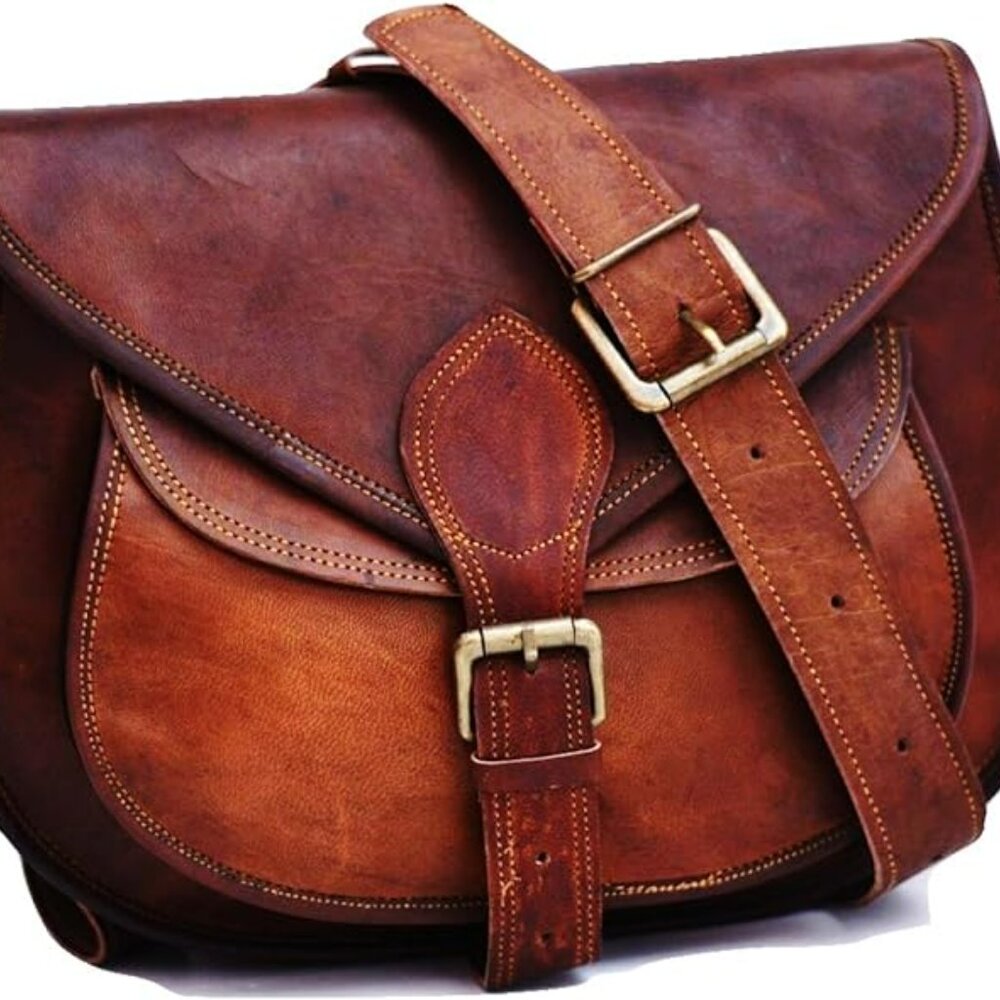 Handmade Vintage Style Genuine Brown Leather Cross Body Shoulder Bag - Picture 5 of 16